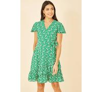 Yumi Women's Green Ditsy Floral Wrap Frill Dress | Size: 18
