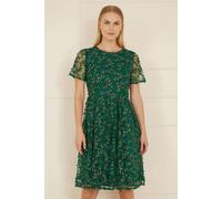 Yumi Women's Green Embroidered Floral Skater Dress | Size: 8 Yumi Green 8