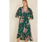Yumi Women's Green Floral Kimono Dipped Hem Dress | Size: 12 Yumi Green 12