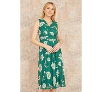 Yumi Women's Green Floral Print Stretch Mesh Dress With Pockets | Size: 12 Yumi Green 12