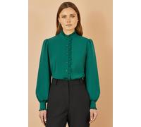 Yumi Women's Green Frill High Neck Shirt | Size: 8