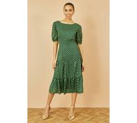 Yumi Women's Green Gold Foil Spot Midi Dress With Scoop Back | Size: 14 Yumi Green 14