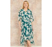 Yumi Women's Green Kimono Sleeves Midi Dip Hem Wrap Midi Dress | Size: 16