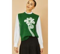Yumi Women's Green Knitted Flower Sleeveless Jumper Vest | Size: Small Yumi Green S