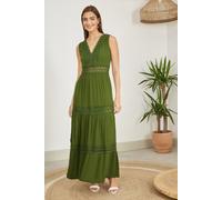 Yumi Women's Green Lace Trim Cotton Midi Sun Dress | Size: Small Yumi Green S