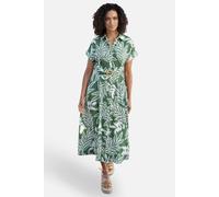 Yumi Women's Green Leaf Print Viscose Relaxed Midi Shirt Dress | Size: 8 Yumi Green 8