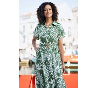 Yumi Women's Green Leaf Print Viscose Relaxed Midi Shirt Dress | Size: 22 Yumi Green 22