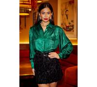 Yumi Women's Green Metallic Relaxed Balloon Sleeve Shirt | Size: 10