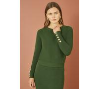 Yumi Women's Green Rib Knitted Jumper With Sleeve Button Detail | Size: Medium Yumi Green M