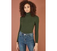 Yumi Green Ribbed Knit Roll Neck Jumper (UK, Alpha, S, Regular, Regular, Green)