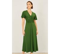 Yumi Women's Green Ruched Front Stretch Midi Dress | Size: 8 Yumi Green 8