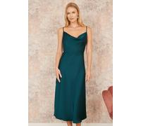 Yumi Women's Green Satin Cowl Neck Midi Dress | Size: 16