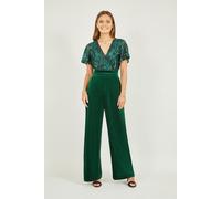 Green Sequin Embellished Velvet Jumpsuit With Angel Sleeves Yumi Green 16