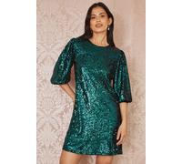 Yumi Women's Green Sequin Tunic Dress With Balloon Sleeves | Size: 16 Yumi Green 16
