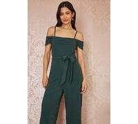 Yumi Women's Green Sparkle Stretch Bardot Jumpsuit | Size: 12 Yumi Green 12