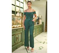 Yumi Women's Green Spot Bardot Jumpsuit | Size: 14 Yumi Green 14