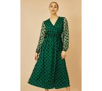 Green Spot Mesh Wrap Midi Skater Dress Yumi Green 14