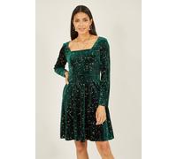 Yumi Women's Green Star Foil Print Long Sleeve Skater Dress | Size: 12 Yumi Green 12