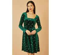 Yumi Women's Green Starburst Foil Print Long Sleeve Skater Dress | Size: 18