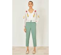 Yumi Women's Green Stretch Capri Pants With Tie Belt | Size: 12