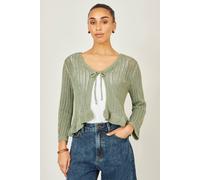 Yumi Women's Green Tie Front Pointelle Cardigan | Size: Small Yumi Green S