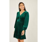Yumi Women's Green Velvet Long Sleeve Skater Dress | Size: 16