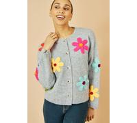 Yumi Women's Grey Knitted Flower Applique Cardigan | Size: Medium Yumi Grey M