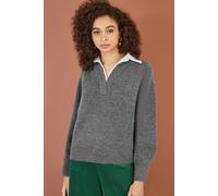 Yumi Women's Grey Knitted Jumper With Collar Detail | Size: S/M Yumi Grey S/M