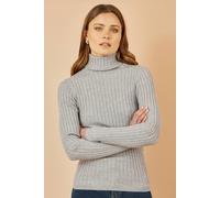 Yumi Women's Grey Ribbed Knit Roll Neck Jumper | Size: Medium Yumi Grey M