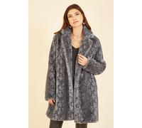 Yumi Grey Snakeskin Print Faux Fur Coat 14 Grey