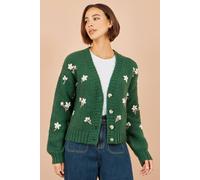 Yumi Women's Hand Embroidered Chunky Knitted Cardigan Sweater in Green | Size: Large