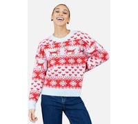 Yumi Women's Heart Fairisle Christmas Jumper in Scarlet | Size: Small
