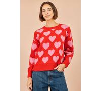 Yumi Women's Heart Intarsia Relaxed Jumper in Red | Size: Medium Yumi Red M
