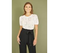 Yumi Women's Ivory Cotton Crochet Knitted Top | Size: Large Yumi Ivory L