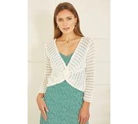 Yumi Ivory Cotton Crochet Twisted Bolero Top M White