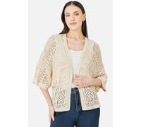 Yumi Ivory Crochet Edge to Edge 3/4 Sleeve Cardigan (UK, Alpha, S, Regular, Regular, Beige)