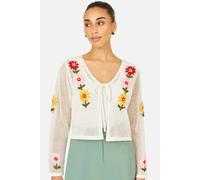Yumi Women's Ivory Crochet Embroidered Flower Bolero in Warm White | Size: Large Yumi Warm White L