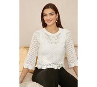 Yumi Women's Ivory Crochet Knitted Stop With Scallop Edge | Size: Large Yumi Ivory L