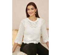 Yumi Ivory Crochet Knitted Stop With Scallop Edge Ivory M