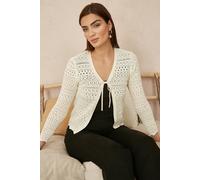 Yumi Ivory Crochet Tie Front Cardigan (UK, Alpha, S, Regular, Regular, Ivory)