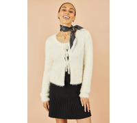 Yumi Women's Ivory Eyelash Fluffy Knit Bolero With Tie Front | Size: Medium Yumi Ivory M