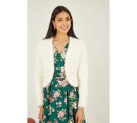 Yumi Eyelash Knit Ivory Cropped Bolero Cardigans for Women - Soft Long Sleeve Women’s Cardigans - Curved Open Front Shrug for Weddings & Special Occasions M White