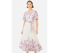 Yumi Women's Ivory Floral Mirror Pleated Midi Dress in Lavender | Size: 10