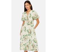 Yumi Women's Ivory Floral Tea Dress With Front Ties in Warm White | Size: 12 Yumi Warm White 12