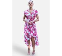 Yumi Women's Ivory Floral Wrap Dress With Dipped Hem in White | Size: 16 Yumi White 16