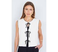 Yumi Women's Ivory Knitted Waistcoat With Bow Trims | Size: Large