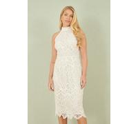 Yumi Women's Ivory Lace Halter Neck Dress | Size: 14 Yumi Ivory 14