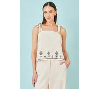 Yumi Women's Ivory Linen Mix Embroirdered Top | Size: 16