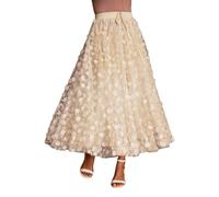 Yumi Women's Ivory Mesh Floral Applique Midi Skirt in Warm White | Size: 8