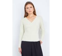 Yumi Women's Ivory Metallic Thread Rib Wrap Knitted Top | Size: Large Yumi Ivory L
